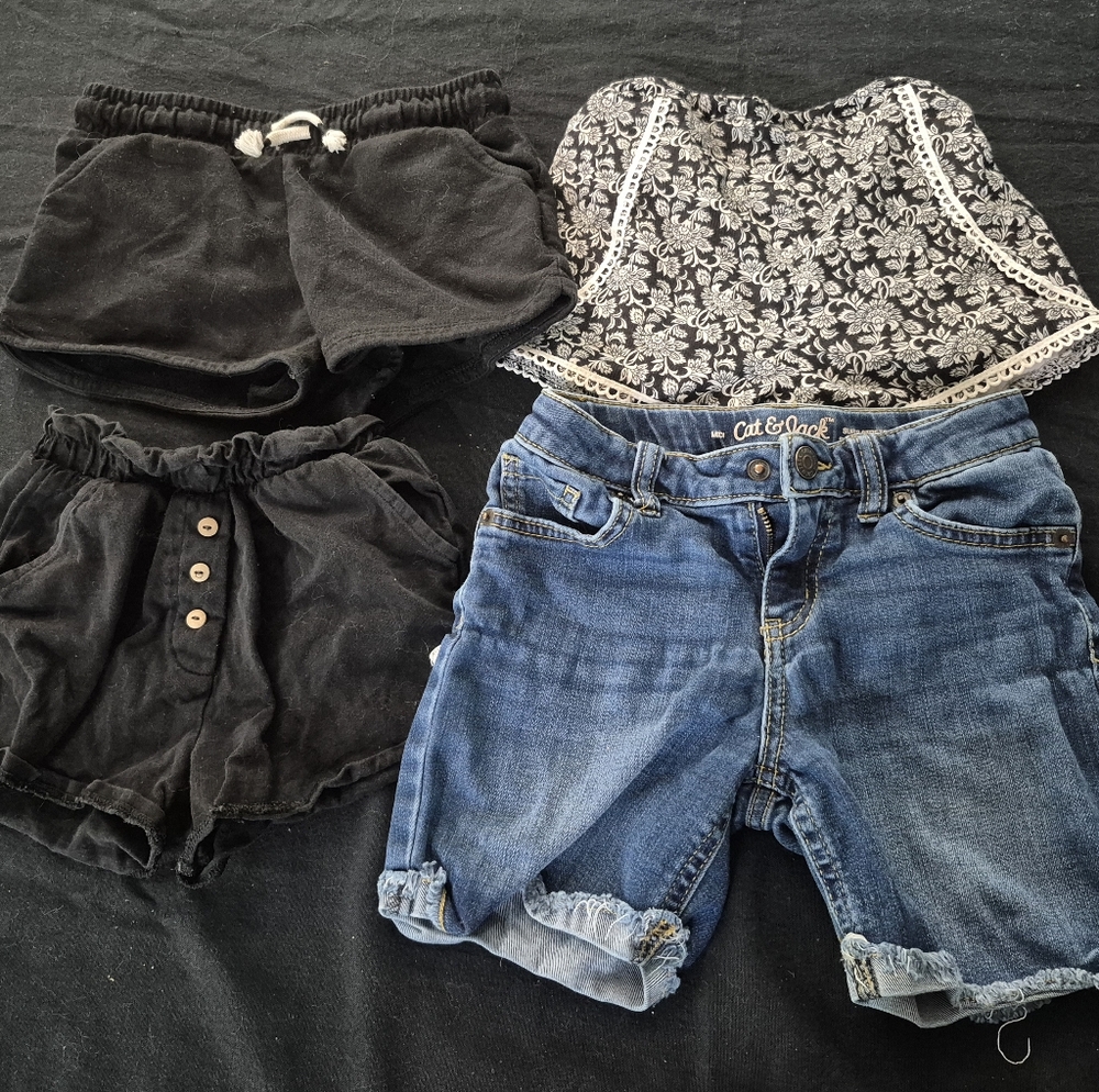 Black and Blue Shorts with Lace Top Set